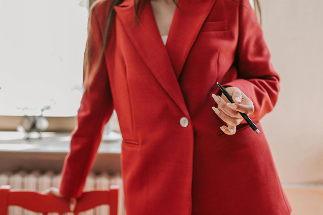 An example of a blazer to pair with a fitted dress for office look