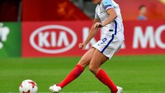 England's forward Jodie Taylor kicks the ball to open the scoring during the UEFA Women's Euro 2017 football tournament match against Scotland July 19, 2017