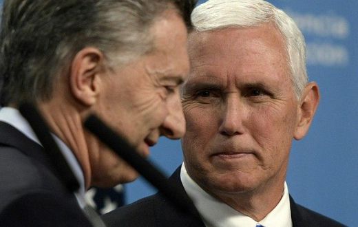 US Vice President Mike Pence (R), seen here in Buenos Aires with Argentina's President Mauricio Macri, heard warnings that "force is not the way" to deal with the crisis in Venezuela