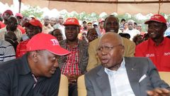 File image of former Minister Simeon Nyachae with President Uhuru Kenyatta.