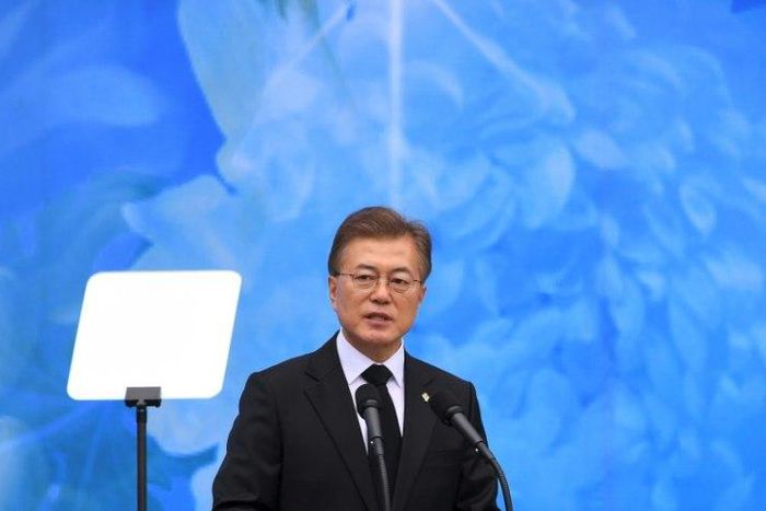 South Korea's new President Moon Jae-In (pictured) proposed an ambitious idea to co-host the 2030 World Cup along with China, Japan and North Korea, to FIFA chief Gianni Infantino in a meeting on June 12, 2017