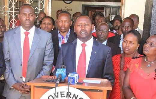 Samburu County Governor Moses Lenolkulal addresses a press conference at Maralal town.