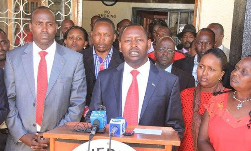 Samburu County Governor Moses Lenolkulal addresses a press conference at Maralal town.