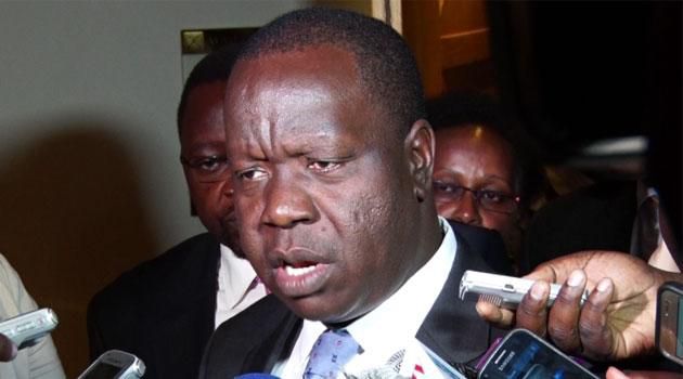 Interior CS Fred Matiang'i addressing the media