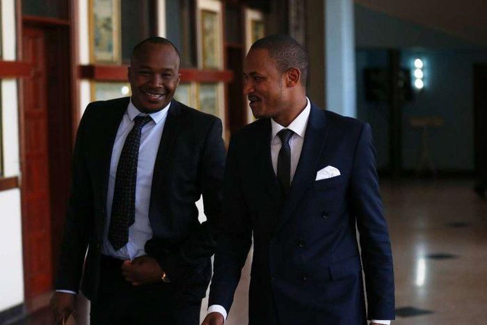Embakasi East MP Babu Owino (R) with his Starehe counterpart Charles Njagua "Jaguar"