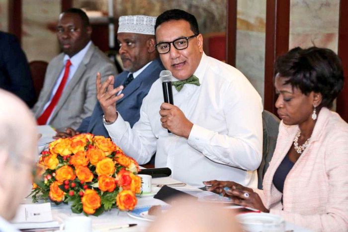 Tourism CS Najib Balala (in bowtie) during a meeting on Thursday