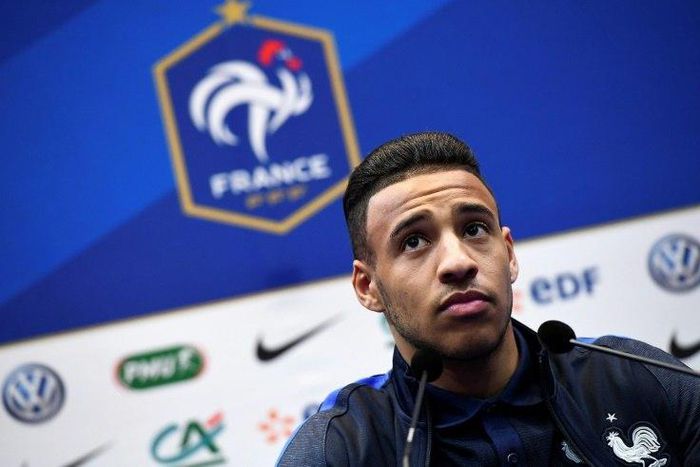 France's midfielder Corentin Tolisso gives a press conference in Clairefontaine, near Paris, as part of the team's preparation for the upcoming FIFA World Cup 2018 qualifiers in March 2017