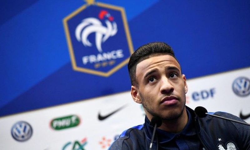 France's midfielder Corentin Tolisso gives a press conference in Clairefontaine, near Paris, as part of the team's preparation for the upcoming FIFA World Cup 2018 qualifiers in March 2017