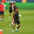 Barcelona's Brazilian forward Neymar(L) takes part in a training session in Miami, Florida, on July 28, 2017, one day before their International Champions Cup friendly match against Real Madrid