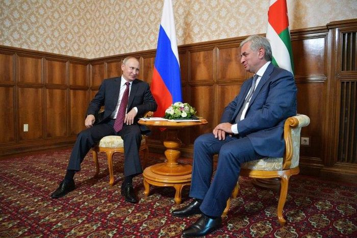 Russian President Vladimir Putin, left, meeting with Raul Khadzhimba, the leader of Georgia's breakaway region of Abkhazia