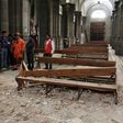 View of damage caused inside a church by an earthquake in Quetzaltenango, 220 km from Guatemala City, on June 14, 2017