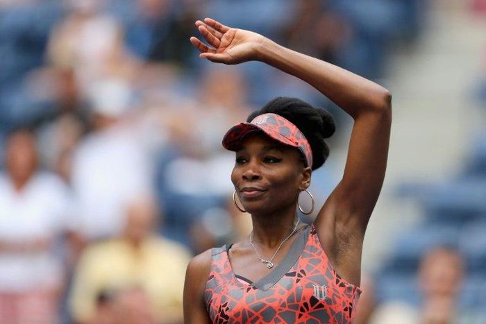 Venus Williams of the US acknowledges the crowd after defeating Viktoria Kuzmova in their US Open first round match, at the USTA Billie Jean King National Tennis Center in New York, on August 28, 2017