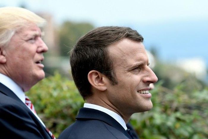 US President Donald Trump (left) and French President Emmanuel Macron at the G7 summit in Sicily on May 26, 2017