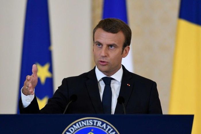 French President Emmanuel Macron addresses a joint press conference after a meeting with his Romanian counterpart at Cotroceni Palace in Bucharest, on August 24, 2017
