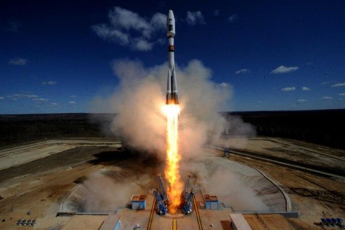 A Russian Soyuz 2-1A rocket -- like the one seen in this file photo taken on April 28, 2016 -- launched 73 satellites into orbit on Friday