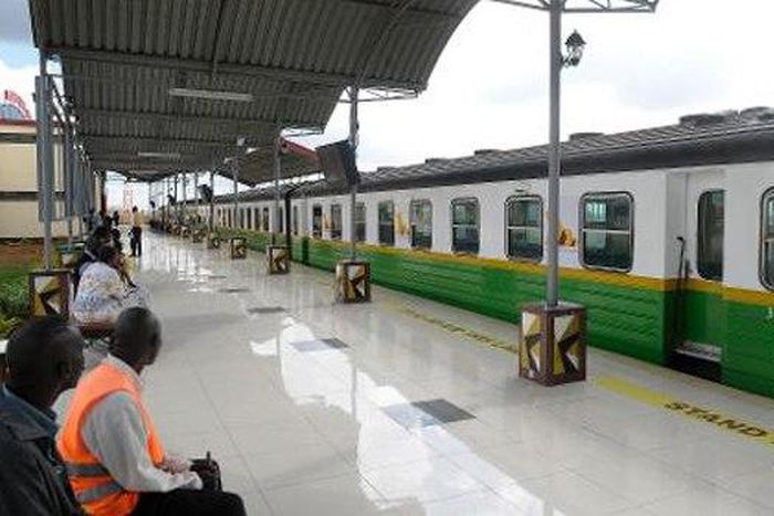 A commuter train at a terminus