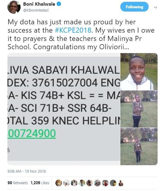 Khalwale angers Kenyans after “bragging” about daughter’s KCPE results