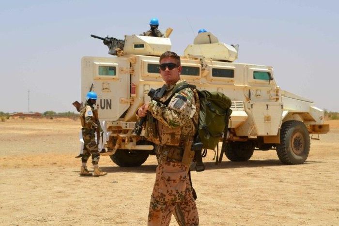 A Sahel force will have its headquarters in Mali but will be under a separate command from the UN peacekeeping force MINUSMA, a German solider of which is seen in April 2017, which has been deployed in the country since 2013