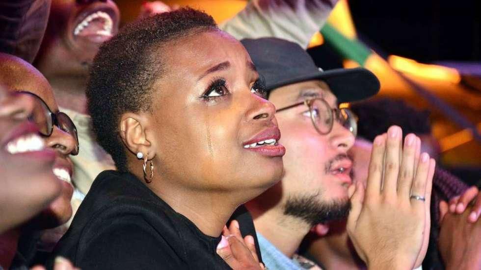 Reggae fan cries during Tarrus Riley's concert at the KICC grounds on