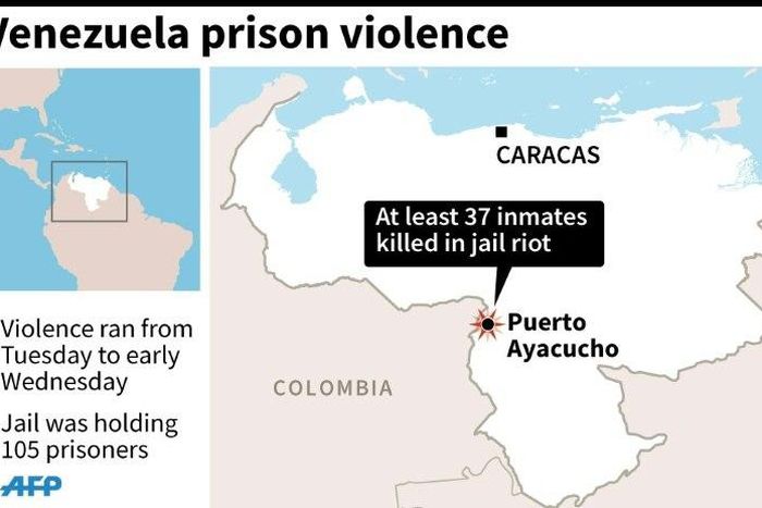 Map showing Puerto Ayucucho in Venezuela where 37 inmates have been killed in a prison riot