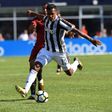 Juventus F.C Alex Sandro drives against Roma during their 2017 International Champions Cup match at Gillette Stadium in Foxborough, Massachusetts