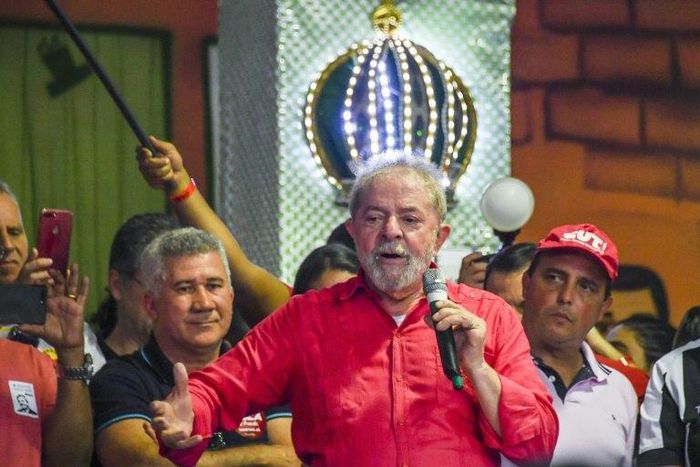 Former Brazilian President, Luiz Inacio Lula da Silva (red shirt) participates in a congress of the Unified Workers Central (CUT) in Rio in August 2017