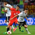Germany's midfielder Sebastian Rudy (R) vies with Chile's midfielder Pablo Hernandez during the 2017 Confederations Cup group B football match between Germany and Chile, a game that ended in a tie, at the Kazan Arena Stadium in Kazan