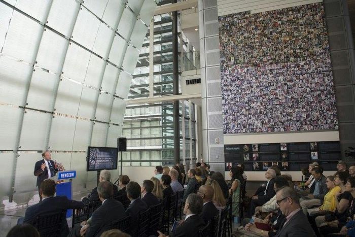 National Public Radio editorial director Michael Oreskes speaks at the Newseum in Washington DC as the names of 14 journalists who died while reporting the news in 2016 are added to the Newseum's memorial wall