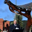 Britain's Foreign Secretary Boris Johnson unveils a new UK memorial at Pukeahu War Memorial Park in Wellington