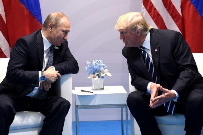 US President Donald Trump and Russia's President Vladimir Putin meet in Hamburg, Germany, on July 7, 2017
