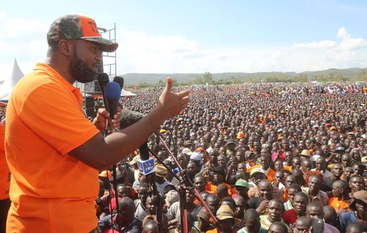 Governor Hassan Joho addresses a rally in Mombasa County.