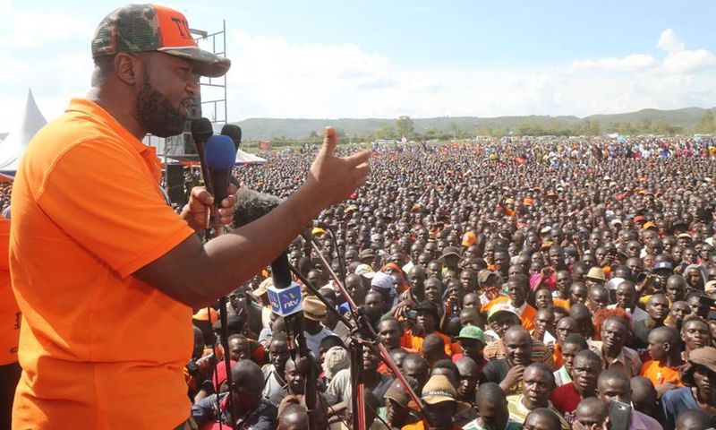 Governor Hassan Joho addresses a rally in Mombasa County.