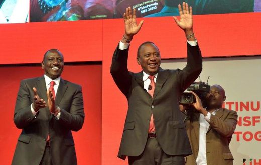 Deputy President William Ruto, left, with his running mate President Uhuru Kenyatta in June