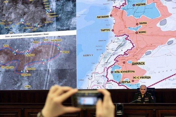 Senior commander Sergei Rudskoi, pictured in May 2017, said Russian forces had set up checkpoints and observation posts around a zone in the south-west and in another covering Eastern Ghouta, near Damascus