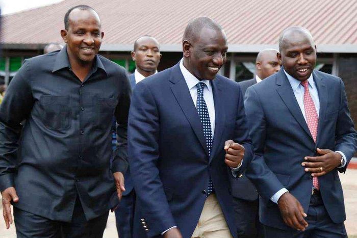 File image of DP William Ruto with Kipchumba Murkomen and Aden Duale. 2022 succession politics is causing jitters within the party