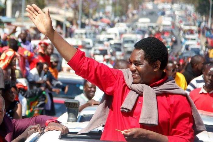 Zambian opposition leader Hakainde Hichilema leaving prison after treason charges against him were dropped