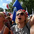 Demonstrators protest against judicial reforms in Warsaw on July 16, 2017