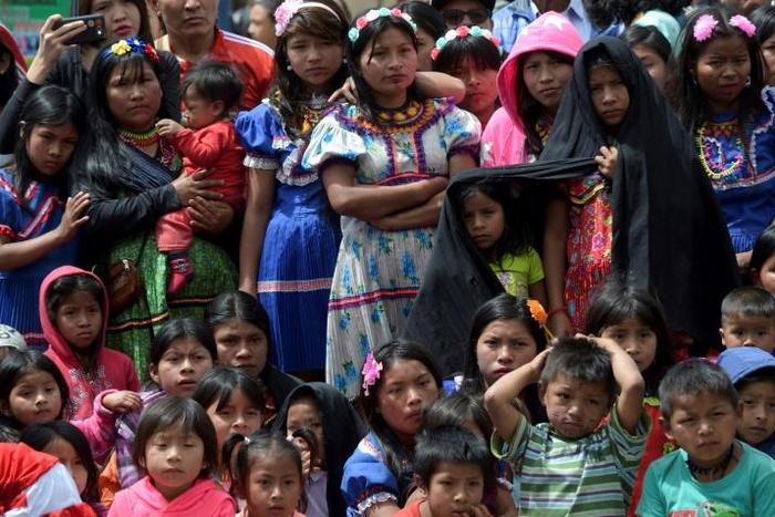 Colombian Embera indigenous women and children who were displaced by the armed conflict and resettled in Bogota