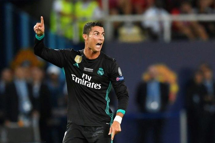 Real Madrid's forward Cristiano Ronaldo gestures during the UEFA Super Cup football match between Real Madrid and Manchester United on August 8, 2017