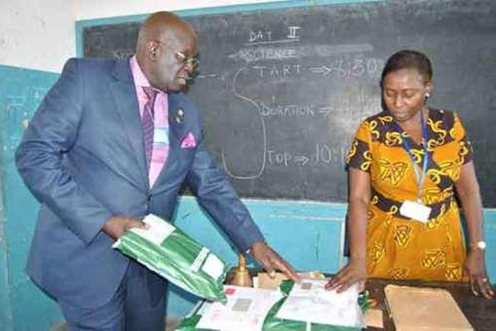 Professor George Magoha oversees the opening of exam papers