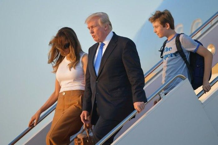 US President Donald Trump has been joned in the White House by First Lady Melania Trump and their son Barron