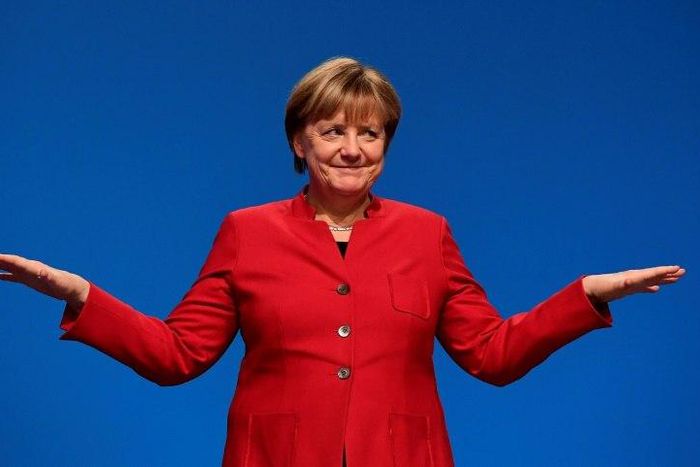 German Chancellor Angela Merkel has previously campaigned on the strong-leader theme with the slogan "Germany in good hands"