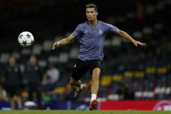 Real Madrid's striker Cristiano Ronaldo takes part in a training session at The Principality Stadium in Cardiff, south Wales, on June 2, 2017
