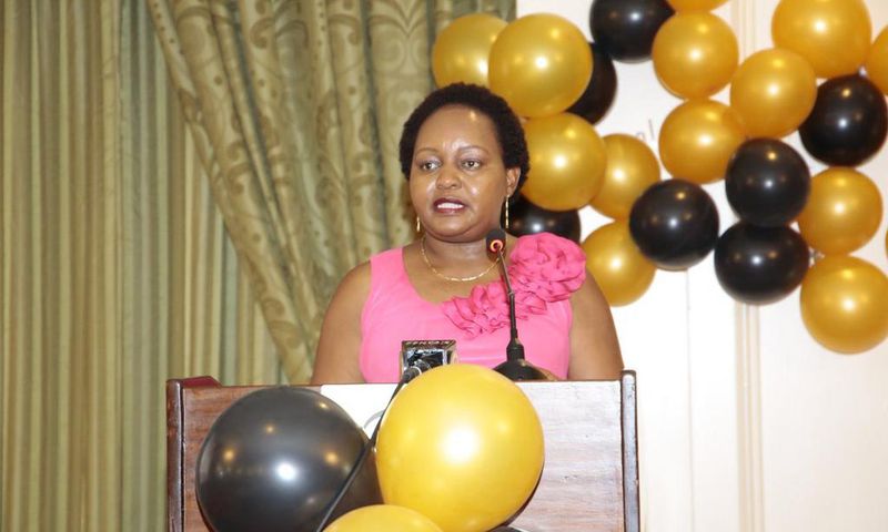 Chief Guest, Kirinyaga Governor Anne Waiguru addresses journalists at the Scribes end of year party 2018
