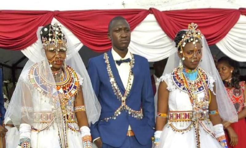 Kajiado's Tom Mako with his two wives Elizabeth and Joyce. They have said they have conditions before they can allow their husband a third wife