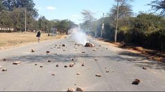 Multimedia University students blocked Magadi Road in Nairobi on Monday protesting alleged mismanagement of the institution.