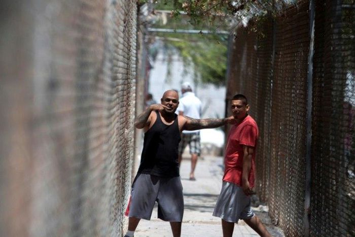 Inmates seen in a prison in Tamaulipas state, Mexico, where authorities recently found a tunnel and buried weapons