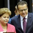 Brazilian former tourism minister Henrique Eduardo Alves (R) is seen with former President Dilma Rousseff in 2013