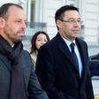 FC Barcelona's former president Sandro Rosell (L), pictured in February 2016, acted as a consultant for Qatar's bid to host the 2022 World Cup, and allegedly sent $2 million to the bank account of a FIFA official's 10-year-old daughter