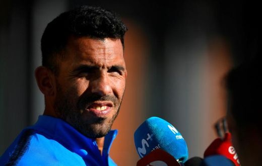 Boca Juniors star Carlos Tevez talks to media at the Spanish Football Federation (RFEF) headquarters in Madrid, ahead of Sunday's Libertadores Cup final against Buenos Aires rivals River Plate.